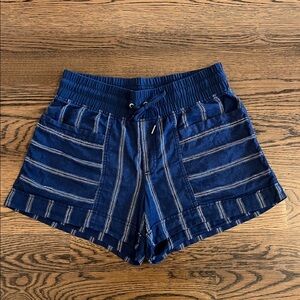 Athleta Cabo Washable Linen Striped Navy Shorts